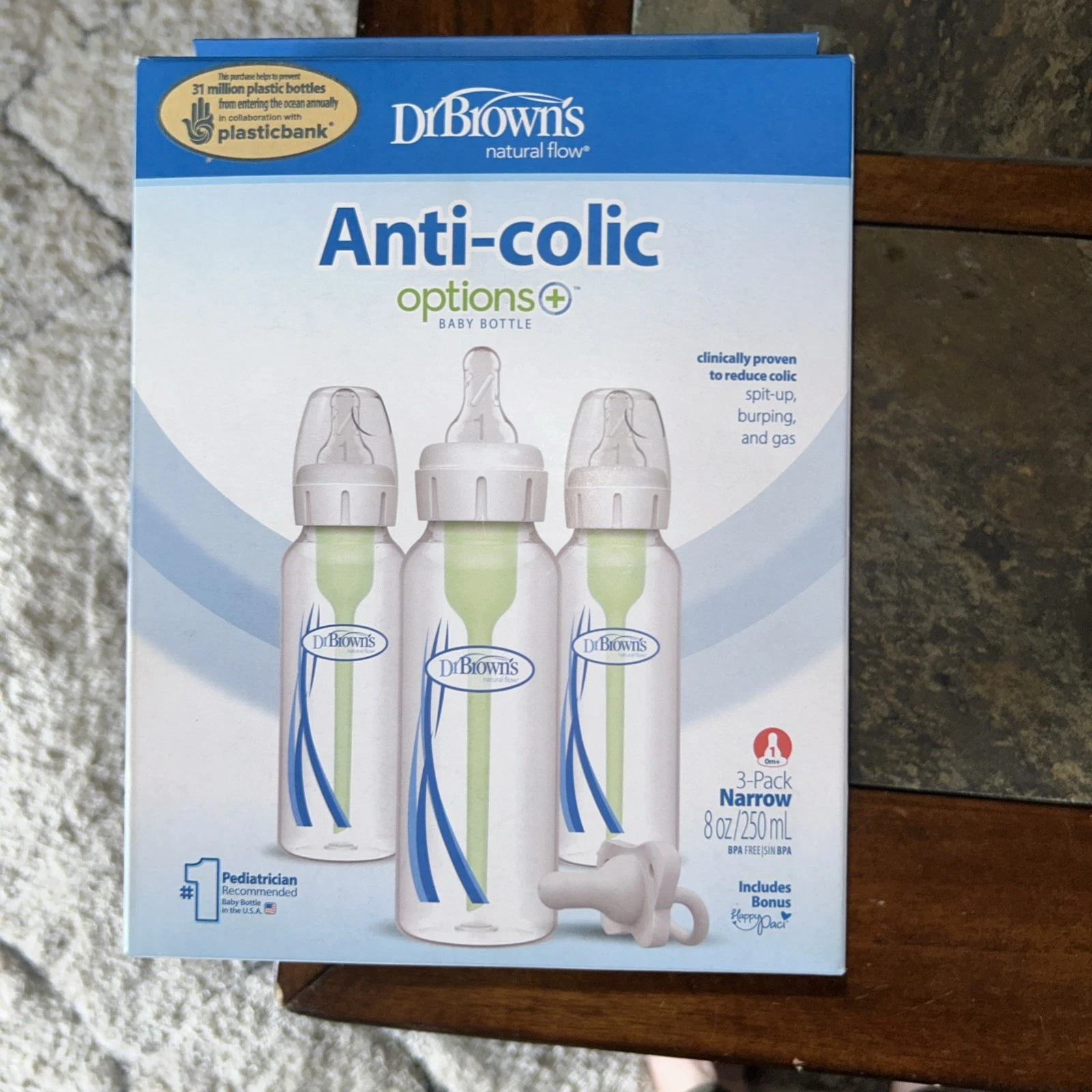 Dr. Brown's Options+ Anti-Colic Narrow Neck Baby Bottles 8oz 3-Pack (3 Boxes)