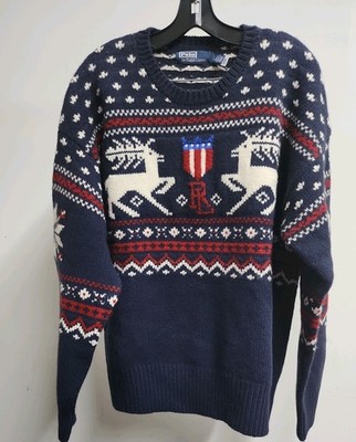 Vintage Polo by Ralph Lauren  100% Wool Christmas Reindeer Sweater Size Large 
