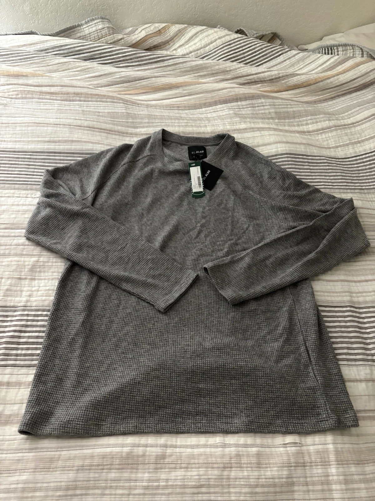 01 Algo Performance Shirt Mens XL Gray Waffle Knit Quick Dry Wicking Org. Cttn