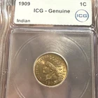 1909 Indian Head 1 Cent Gem BU ICG Cert. Genuine Rev Pink Toning
