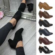 WOMENS LADIES LOW MID HEEL VINTAGE STYLE 40S 50S LACE UP BROGUE ANKLE BOOTS SIZE