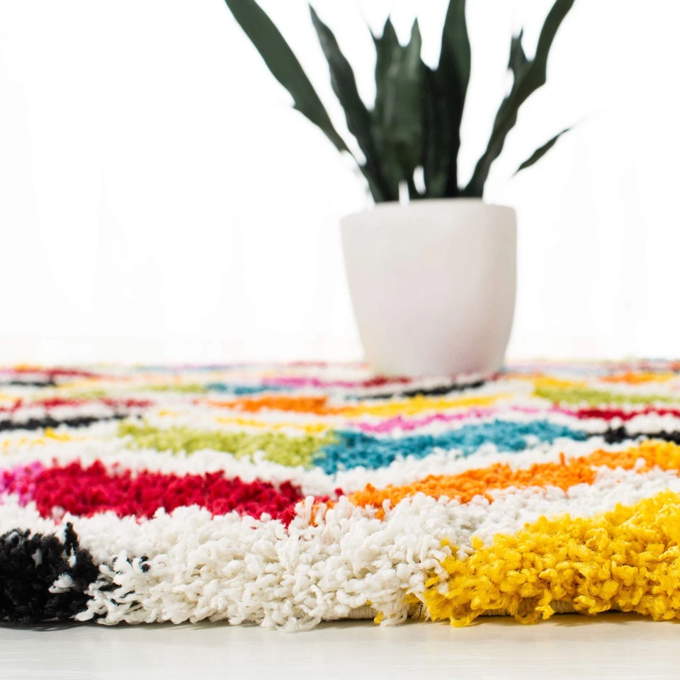 Alfombra Kids Shag Collection - 6'7" Redonda, Marfil y Multi, Arco Iris Chevron De... Foto 3 de 3