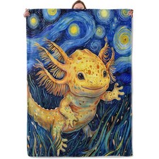 Axolotl Blanket Flannel Throw Blankets, Fantasy Salamander and Starry Night D...