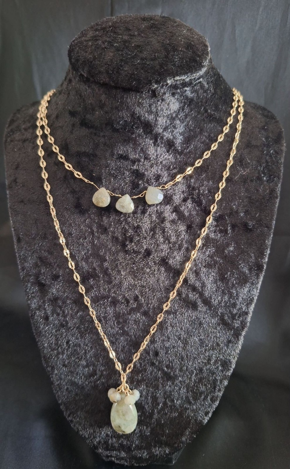 Banana Republic Gold-Tone Two-Tier Semi-Precious Green Stone Necklace