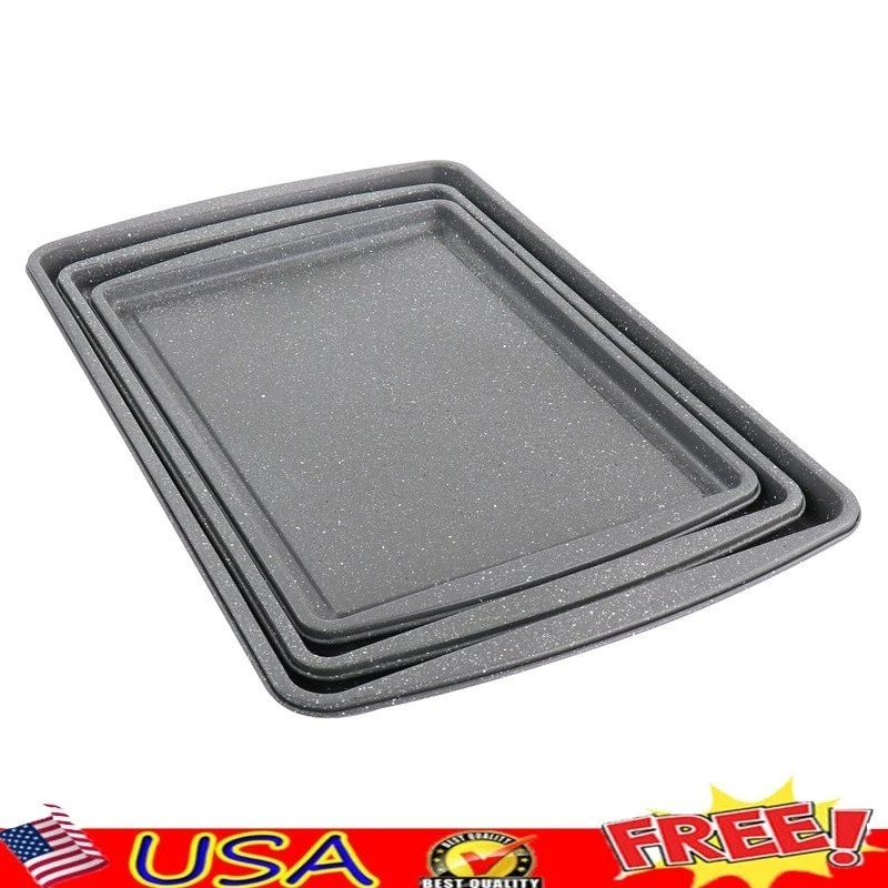 Non-Stick Carbon Steel Cookie Sheet 3 Pack Baking Tray Set Perfect Parties New