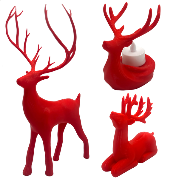 Hirsch Figuren Set Weihnachtsdeko Rentier Teelichthalter LED Deko Rot 3Er-image