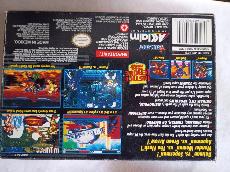 Justice League Task Force - (Super Nintendo SNES, 1995) Box Cartridge - Image 2 of 2