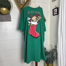 Vintage Looney Tunes Tasmanian Devil Taz Sleep Shirt Sz OSFA Christmas 90s 1997