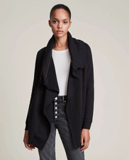 Maglione All Saints donna nero dalia cardigan giacca scialle zip colletto. M