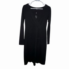 Talbots Dress Women Size 2 Black Ponte Long Sleeve V Cross Over Neck Shift New