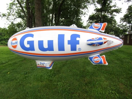Vintage NOS Original Gulf Airship Blimp Gas Oil Garage Hanging Advertising Sign