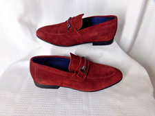 SEXTION X Loafers Shoes 9 M maroon red Suede Leather metallic Buckle slip on NEW