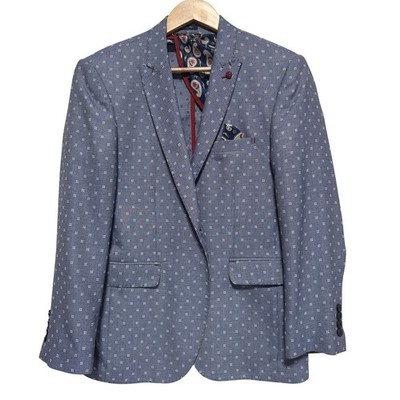 Ben Sherman Mens Blue Geometric Micro Print Blazer Jacket Paisley Lining 40R