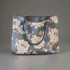 GUESS Floral Print Satchel Black Beige Brown ...