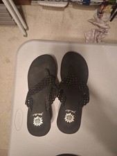 Yellow Box Size 8.5 Black Wedge Flip Flop with Decorative Straps