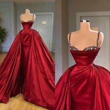 Elegant Sheath Gown Prom Dresses Crystals Beaded Pleat Satin Celebrity Party
