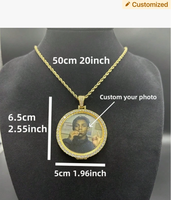 Hombre Mujer Personalizado Tu Foto Imagen Colgante Collar Cuerda Cadena Foto 2 de 4