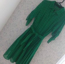 CAROLINA HERRERA Dress M Green Cotton Embroidered Lace Elegant Design