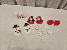 1980s Lot of 12 Plastic Canvas Needlepoint Christmas Ornaments 3D Candles, Santa