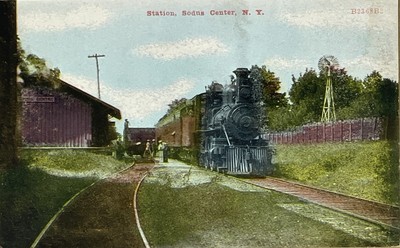 Sodus Center Centre New York NY c1907 Steam Engine, Depot Station, Passengers