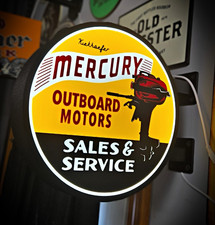 Mercury Outboard Motors Sales Service Round Lighted Sign Yellowred