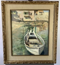 Oil On Panel Signed Post-Impressionist Landscape With Boat French School