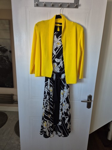 Womens Black Floral Dress with matching cardigan, Size 16, Ex Con
