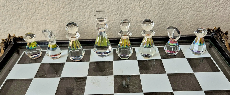 Crystal Cut Glass Chess Set 3" King 17" Dragon Custom Fit Storage Board Rare HTF - Image 4 of 4
