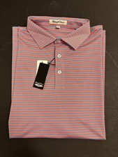 NWT MEN'S STRAIGHT DOWN DEL MAR STRIPE POLO, SIZE: L, COLOR: PINK/BLUE M11.3 