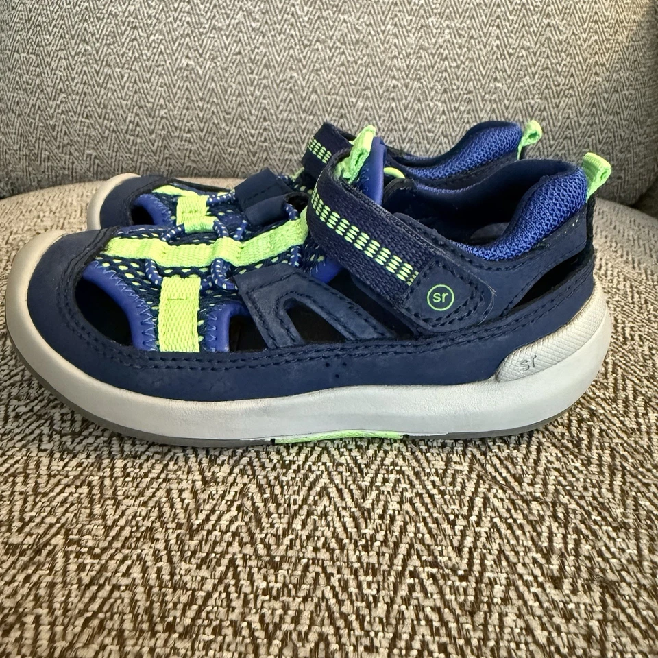 Stride Rite SRT Wade Boys 8 Toddler Washable Water Shoes Sandals Navy Neon Green - Image 2 of 4