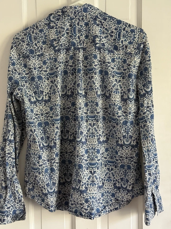 "Blusa con botones Liberty London de lino lawn algodón azul blanco 16 22,5"" Pit to Pit" Foto 2 de 4