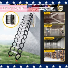 12 Steps Wall Mounted Folding Ladder Loft Stairs White Attic Steps Pull Down  US