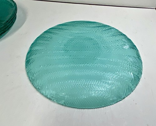 Set Of 5 Vintage Arcoroc France Herringbone Ribbed Turquoise Teal Green Plates - Picture 9 of 14