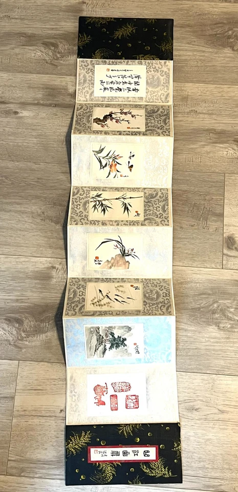 ANTIGA TELA CHINESA TANG YIN 1470 - 1524 LIVRETO LONGO PINTURAS POEMA PRIMAVERA - Imagem 2 de 4