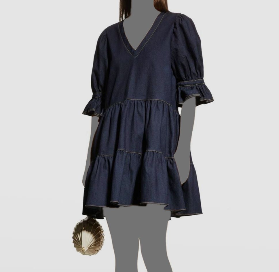 Cinq A Sept Karol Tiered Denim Mini Dress, Indigo, Women's, 0, Casual & Work Dresses Day Dresses Sundresses
