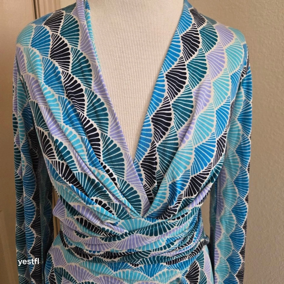 Issa multicolor blue silk long sleeve tie waist dress 8 - Image 3 of 4