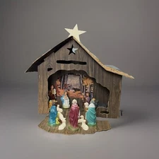 Vintage Nativity Scene Music Box Plays Silent Night