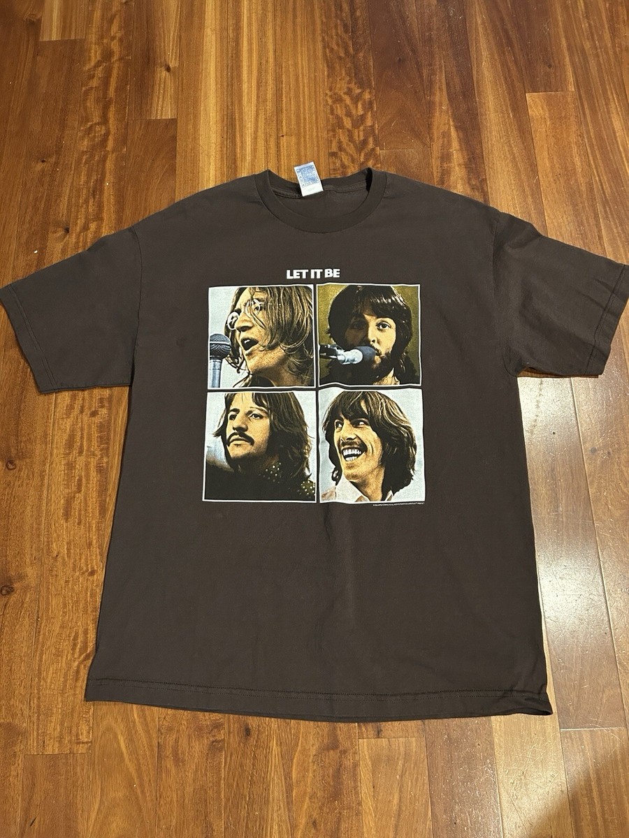 Vintage The Beatles Let It Be 2004 Apple Brown Band Rock T-Shirt 