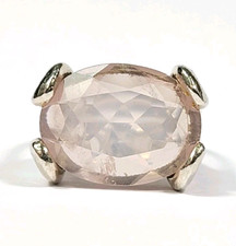 Large Pink Quartz Oval Sterling Silver Unique Band Ring Size 6.25