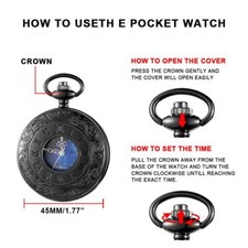 Pocket Watch Hollow Blue Star Design Roman Numerals Quartz with Chain