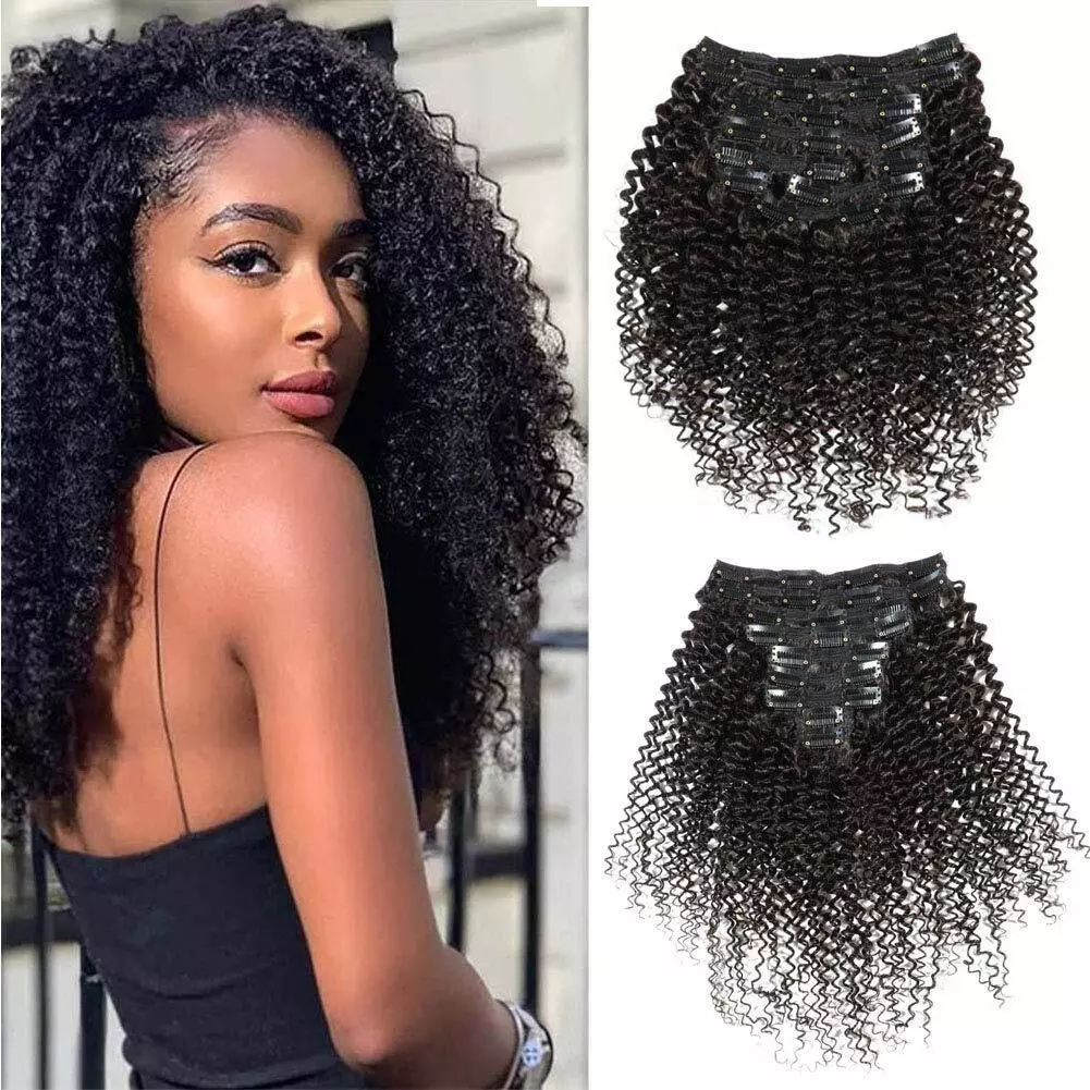 Kinky Straight Clip In Human Hair Extensions Clips Ins 120G 7Pcs