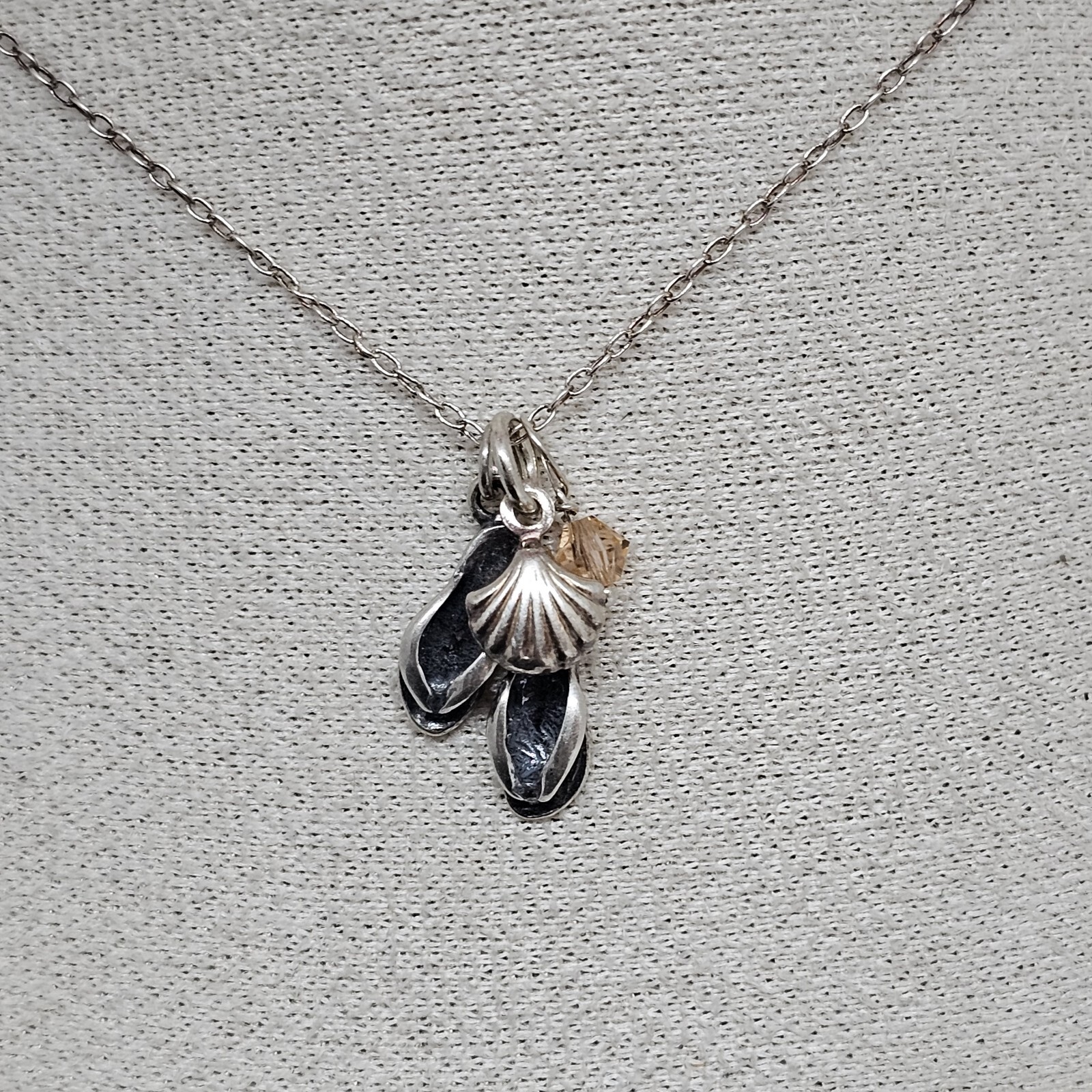 925 Sterling Silver - Flip Flops Shell Crystal Ch… - image 2