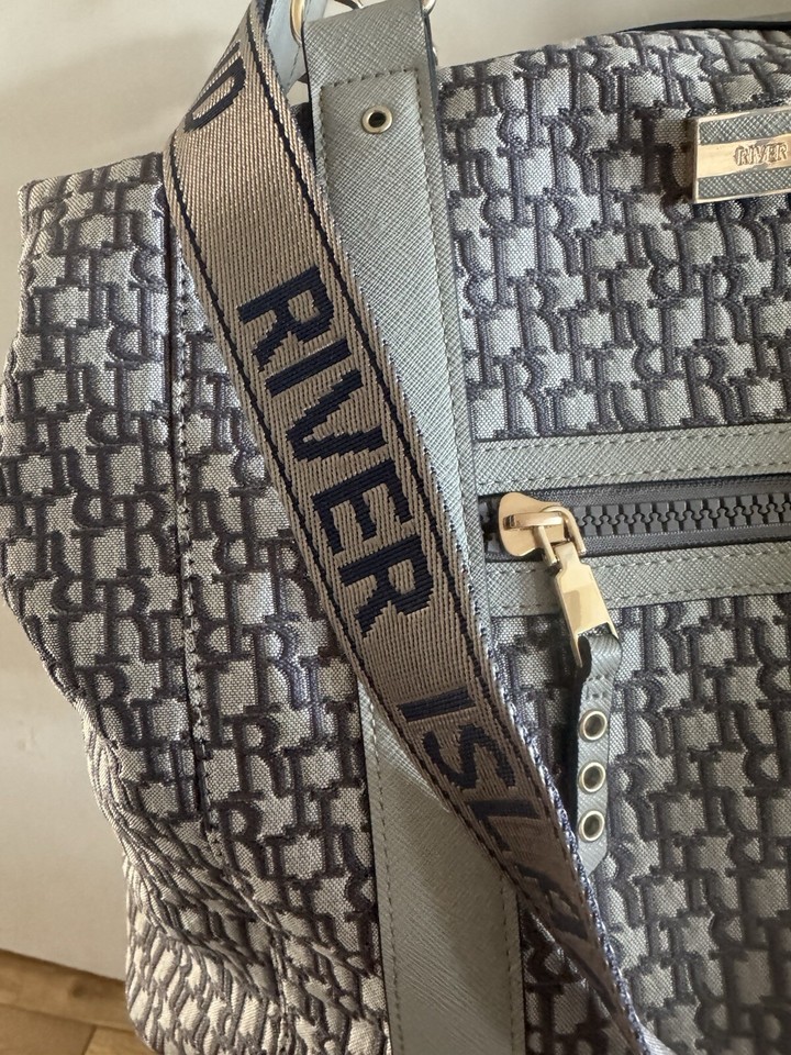 River Island Monogram Grey Travel Weekend Bag,Barrel Holdall,Carry On