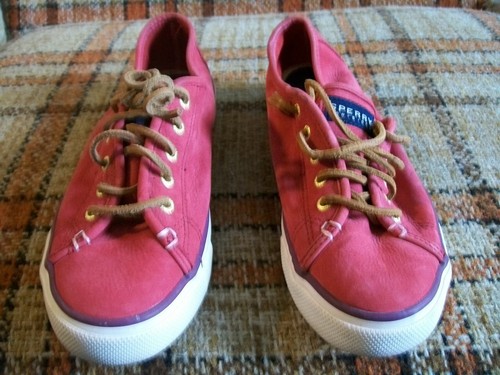 red sperry sneakers
