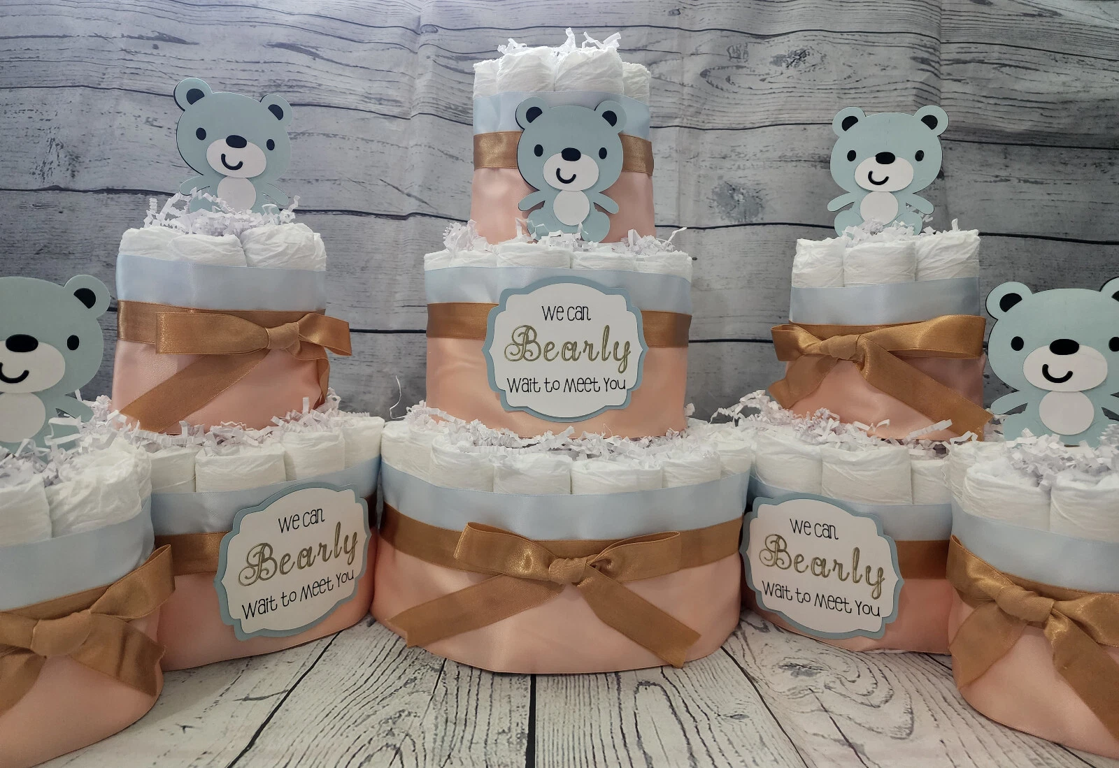 3 Tier Diaper Cake and sets - Teddy Bear Theme Diaper Cake Pink Blue Brown Peach