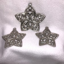 Longaberger Set of 3 Pewter Stars Hanging Christmas Ornaments 2001 VTG NO BOX