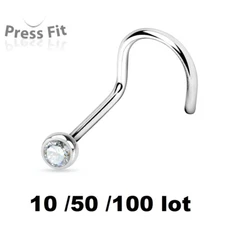 10/ 50/ 100 lot Clear Gem Nose Screw Rings Studs Wholesale Body Piercing Jewelry