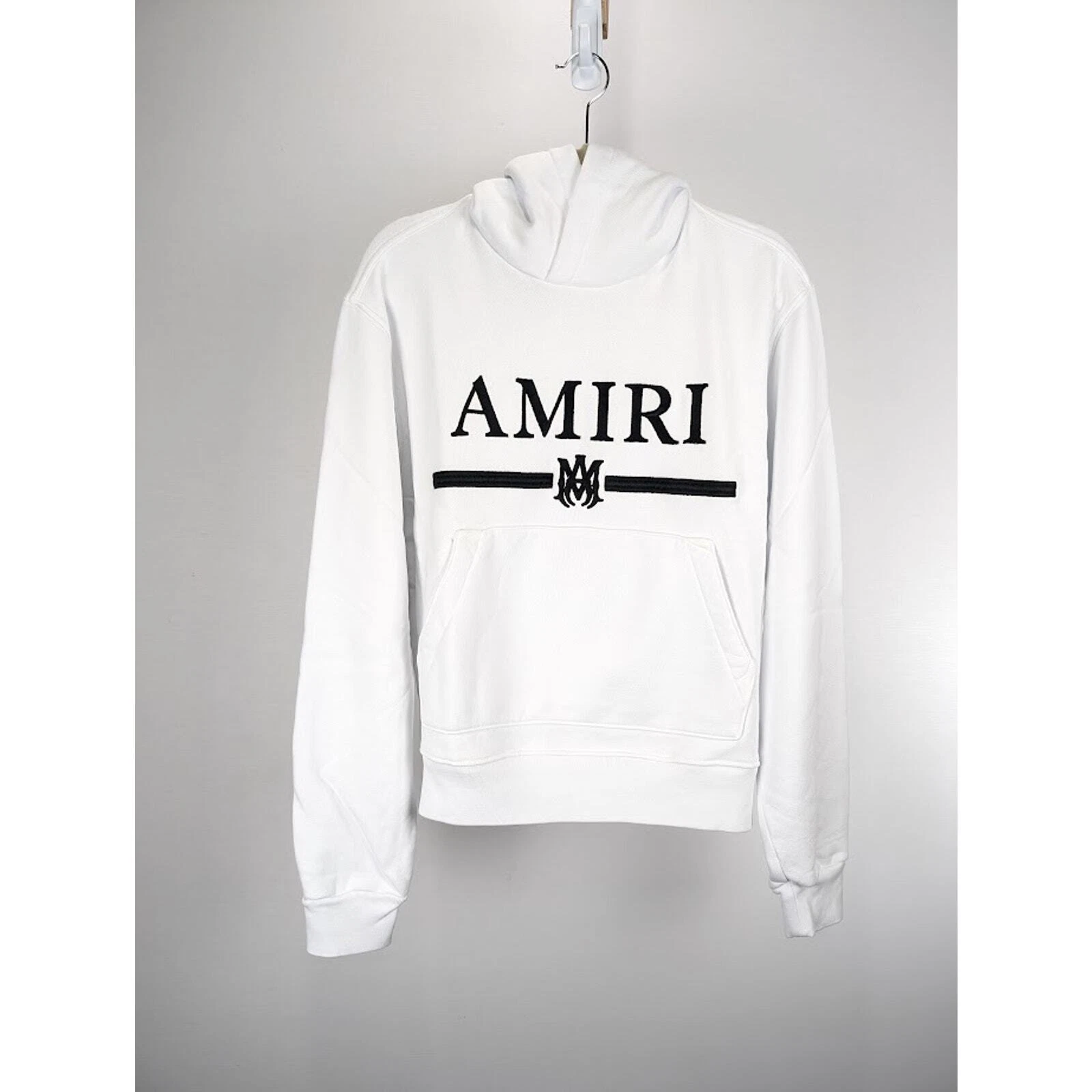 Felpa con cappuccio Amiri MA Bar ricamata bianca nuova con etichetta XXL