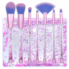 7pcs Makeup Brushes Set Mermaid Unicorn Crystal Quicksand Sequins  Pouch Case