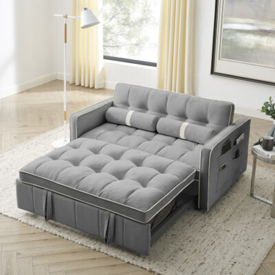 Modern 55.5'' Pull Out Sleep Sofa Bed 2 Seater Loveseats Sofa Couch w/side pocket